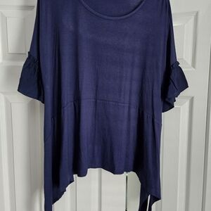 Patrizia Luca Deep Blue Blouse with Ruffled Sleeves